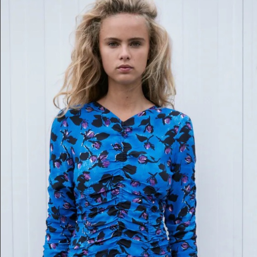 NWT Zara draped blue floral print mini dress - Picture 8 of 13